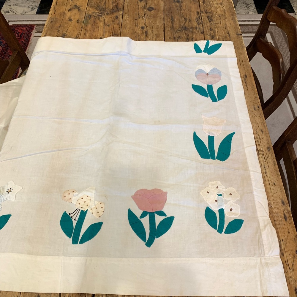 2 Panels Vintage Appliqué Flower Curtains Retro Boho 5’ X 32” Cottage Core Lily